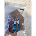 Cowgirl Set Of 3 Pairs Of Earrings: Teardrop Faux Leather & Studs With Cow Print Red Photo 2