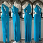 Halston Heritage Halston Ivanna Gathered Asymmetric Cut-Out Gown, Aqua/Blue Size 4 New w/Tag Photo 11