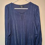 Lulus  Navy Blue Striped Long Sleeve Tiered Swing Dress Metallic Boho Siz… Photo 6