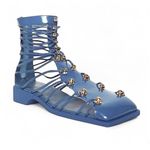 Vivienne Hu VHNY Cobalt Studded Leather Straps Ankle Boots Size 7 (EU 37) Blue Photo 4