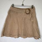 Free People  Higher Ground Flared Tan Linen Mini Skirt EUC Sz 2 Belted Side Zip Photo 0