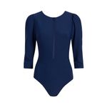 Stylest DREAMSCULPT® PUFF SLEEVE ZIP One Piece Swimsuit Navy NWOT Size M Blue Size M Photo 2