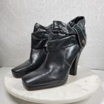 Facade Zena Ankle Boots Womens 10 Black Leather Gathered Snap Platform Heeled Photo 2