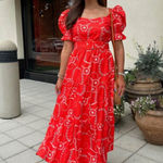 These Three Boutique  Gia Floral Puff Sleeve Maxi Dress - Red Orange Photo 0
