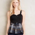 Deletta Anthropologie  Nathalie‎ Peplum Top Black Pleated Stripes Plaid Size L Photo 8