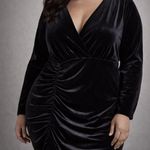 Eloquii  Black Velvet Ruched V-Neck Dress Size 18 Photo 0