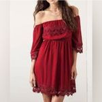 Umgee  Red Crocheted Lace Bell Sleeve Flowy Dress Size Medium Photo 15