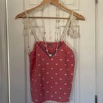 Aerie Coral Fringe Blotch Beaded Tie Shoulder Top Photo 2