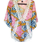 Beachy Wide Sleeve Lightweight Pull On Romper Cover Up with Lace Detail‎ Size L Pink Size L Photo 0