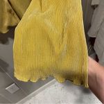 Cute golden mustard crinkle rib flare sleeve scallop hem crop button front top Gold Photo 5
