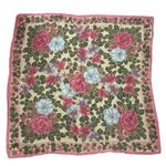 Oscar de la Renta Vintage Floral with Fringe Scarf Made in Japan Blue & Pink Photo 2