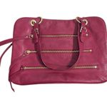 Sorial New York Red Leather Tote With Gold Zipper Accents Pocketbook Travel Photo 0