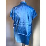 Blue Satin Pleated Short Sleeve Tunic Top XL shirt y2k boho whimsi dainty fairy Photo 3
