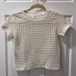 MNG Cream Open Knit Short Sleeve Sweater Top Summer Crochet Beach Cover Up Photo 0