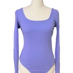 ZARA  Lavender Ribbed Square Neck Long Sleeve Snap Button Casual Bodysuit Photo 0