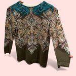 Talbots Cute olive teal cashmere blend Kashmiri swirl lightweight sweater Photo 1
