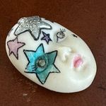 Vintage ADAGIO Ooh La La Signed Porcelain Face Brooch Pin Stars Glitter White Photo 3