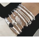 Boutique NEW Feather Cuff Bangle Bracelet 925 Sterling Silver Adjustable Photo 2