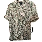 BCBGMAXAZRIA BCBG Y2K Satin Floral Wrap Top - Green and White Photo 1