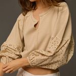 Pilcro Eyelet Sweatshirt batwing crop womens Beige (medium) boho anthropologie Photo 0