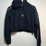 Adidas Black Cropped Hoodie with Leopard Accents Size Small Photo 0