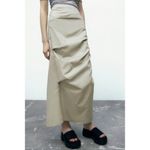 ZARA High Rise Ruched Long Maxi Skirt Slit Minimalist Boho Contemporary Tan XS Photo 1