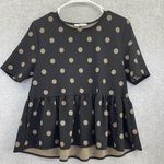 ZARA  Women's Blouse Short Sleeve Polka Dot Peplum Black Brown Size Medium Photo 0