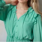 LC Lauren Conrad | Adel Blue Jacquard Ruffle Neck Button Front Tiered Dress Photo 2