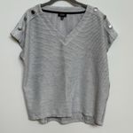 Jones New York Blue White Gray Textured V-Neck Short Sleeve Shirt Medium Photo 4