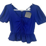 Le lis NWT Le‎ Lis Top Square Neck Puff Sleeves Blue Boho Ribbed Soft Size Small Photo 0