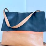 CELINE Soft Calfskin Leather Shoulder Bag & Pouch Set Mellow Orange Black Photo 6