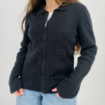 vintage textured zip up sweater cardigan collared black minimalist 100% cotton M Size M Photo 0