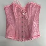 Pink Brocade Ruffle Corset Bustier Boned Lace Up Back Adjustable M Size M Photo 0