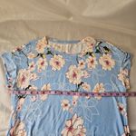 Pop young Blue Floral Midi Dress Size Large Pockets Cap Sleeve Belt White Flower Photo 2