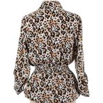 Elementz Excellent Brown Black Animal Print Cinched Blouse Size Petite Large Photo 2
