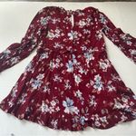 Lulus  Lovely Blooms Burgundy Floral Print Long Sleeve Babydoll Dress size xs Photo 3