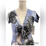 Almost Famous Bandana Print Tie Front Short Sleeve Romper Women's Size L NWT Photo 1