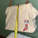 Vintage Hand painted Santa Canvas Tote Bag with Tan Handles Christmas Purse Photo 6