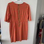 Fossil  Orange Striped Knee Length Dress 3/4 Sleeve Exposed Zipper Back Sze Large Photo 4