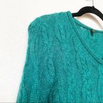 United Colors Of Benetton Benetton Green V-Neck Braid Cable Pattern Sweater Size Large Photo 3