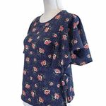 One Clothing  XS Blue Dots Floral Top Tie Side Photo 1