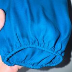 Alice + Olivia  Small Blue Silk Arleene‎ Drape V Neck Blouse Photo 4