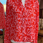 Veronica Beard  Vibrant Red and Pink Ashlynn Button Down Top Silk/Viscose Photo 0