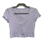 Aeropostale ‎ Crop Top Womens Size M Lavender Short Sleeve Button Front Photo 0