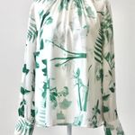 H&M Ivory Cream and Green Floral Botanical Pleated Long-Sleeve Blouse Top Small Photo 0