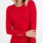 JM Collection  Button-Sleeve Red holiday Crewneck Sweater size small petite Photo 0