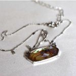 Source Unknown NWOT Beveled Dichroic Glass Inset Silver Tone Glittering 14" Link Chain Necklace Photo 2