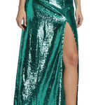 Love the Label Celine Sequin High Slit Midi Skirt Teal Size‎ XS Green Photo 0