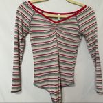 Free People  Striped Ribbed Off Shoulder Bodysuit Womens XS Sweetheart Neckline Photo 3