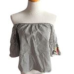 Ambiance Apparel Womens  Striped Off Shoulder Floral Embroidered Top - Sz S Photo 2